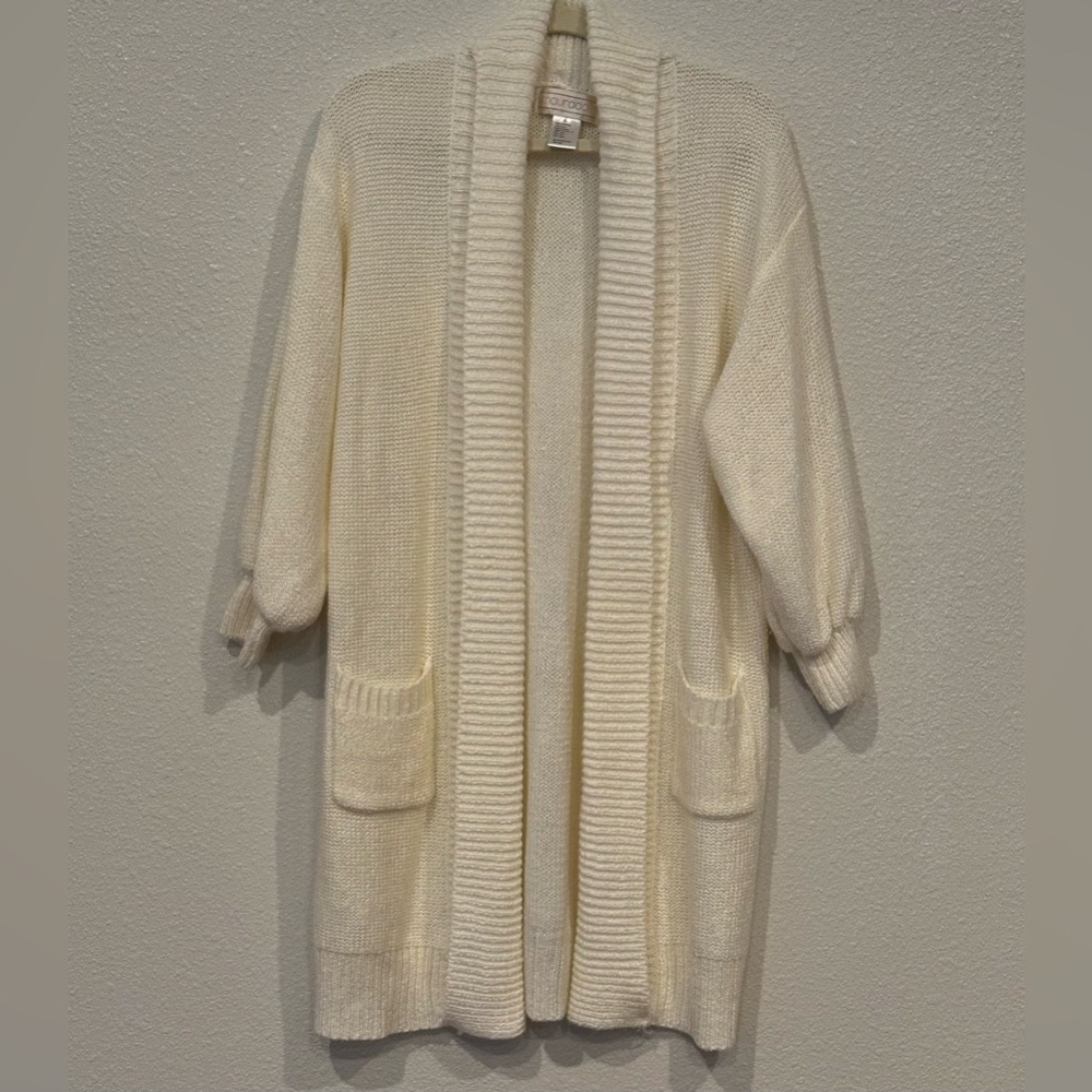 Vintage Elegant Cream Open-Front Sweater